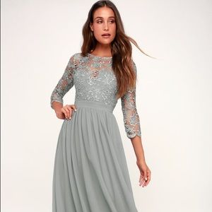 Lulu’s Sage Grey Lace Up Maxi Dress